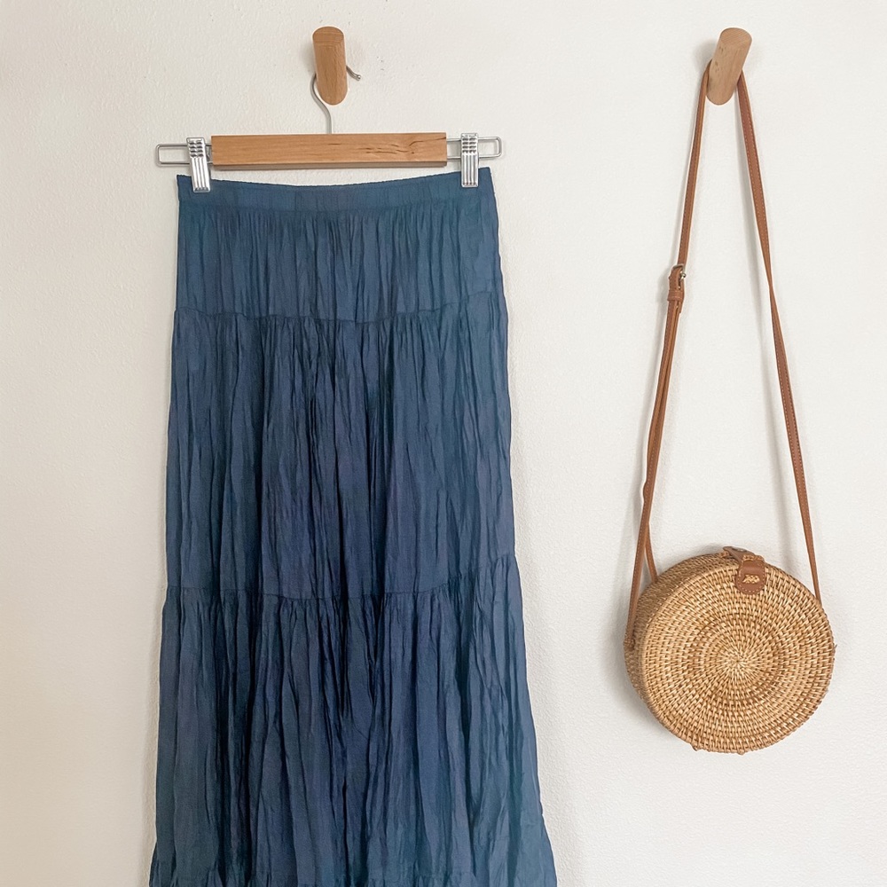 VTG Bloomingdale’s Navy Blue Maxi Skirt 100% Silk